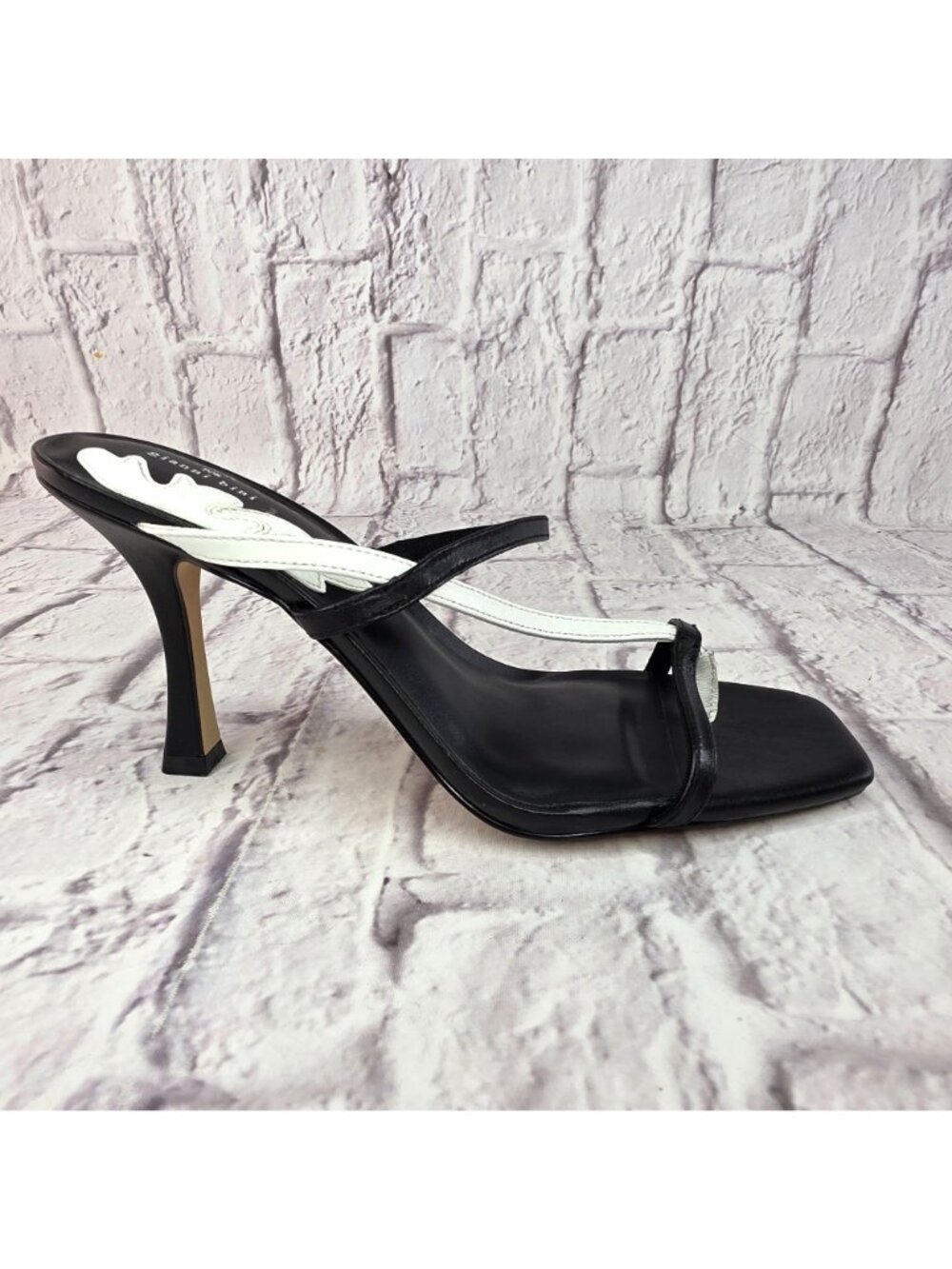 Caelynn Bell For Gianni Bini Heels Sz 9M Black & White Leather Strappy Square To - Picture 3 of 11